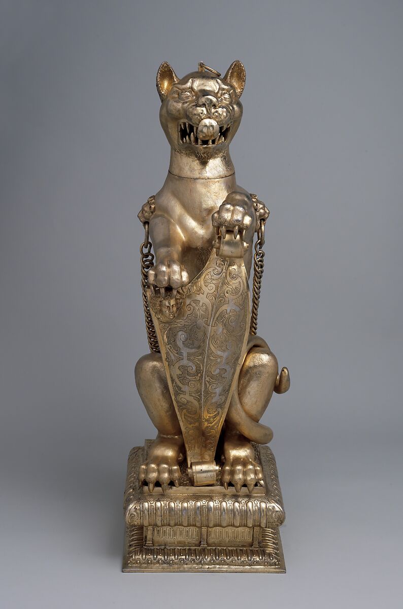 Leopard holding a shield, Elkington &amp; Co. (British, Birmingham, 1829–1963), Silver on base metal, British, Birmingham, after British, London original 