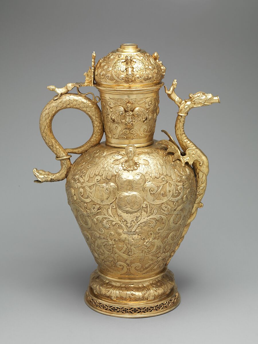 Jug, Elkington &amp; Co. (British, Birmingham, 1829–1963), Electroformed copper, gilt, British, Birmingham, after British, London original 