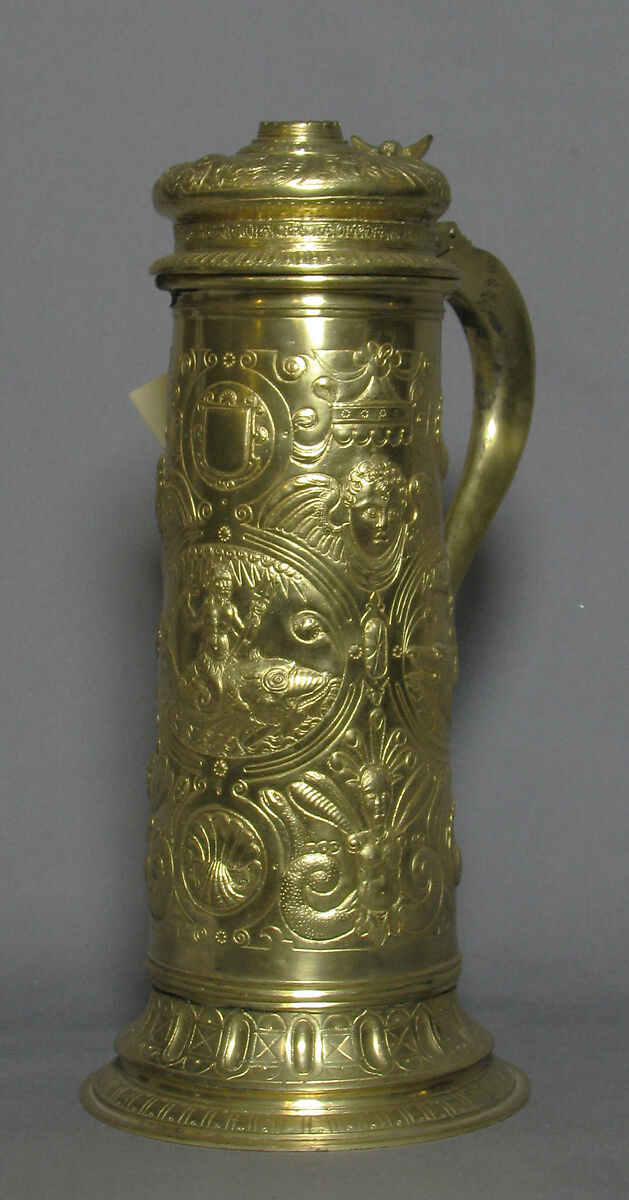 Flagon or tankard, Elkington &amp; Co. (British, Birmingham, 1829–1963), Silver on base metal, British, Birmingham, after British, London original 