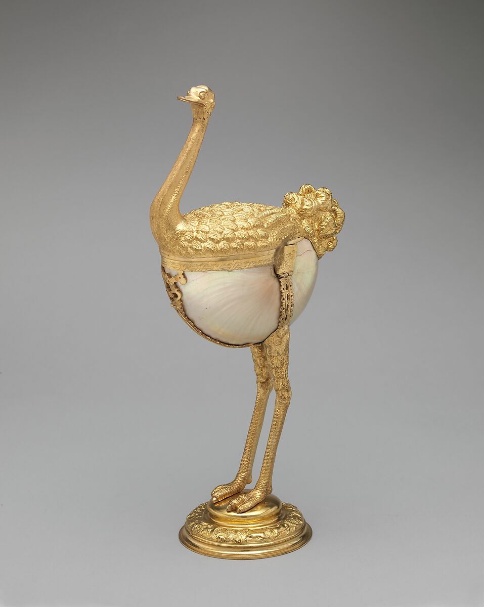 Nautilus shell cup with cover, Elkington &amp; Co. (British, Birmingham, 1829–1963), Silver on base metal; nautilus shell, British, Birmingham, after German original 
