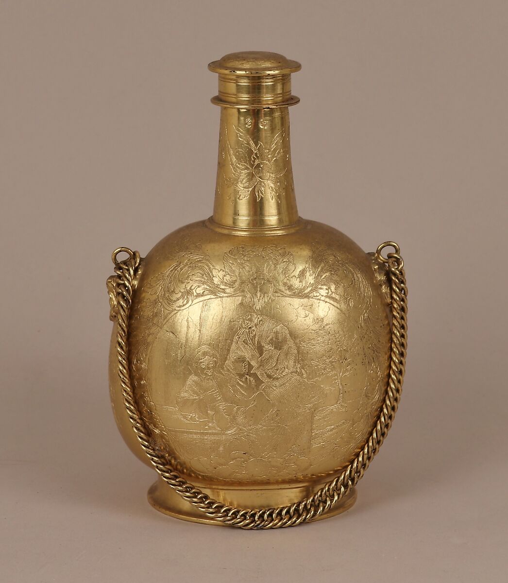 Flask, Silver on base metal, British, after German, Augsburg original 