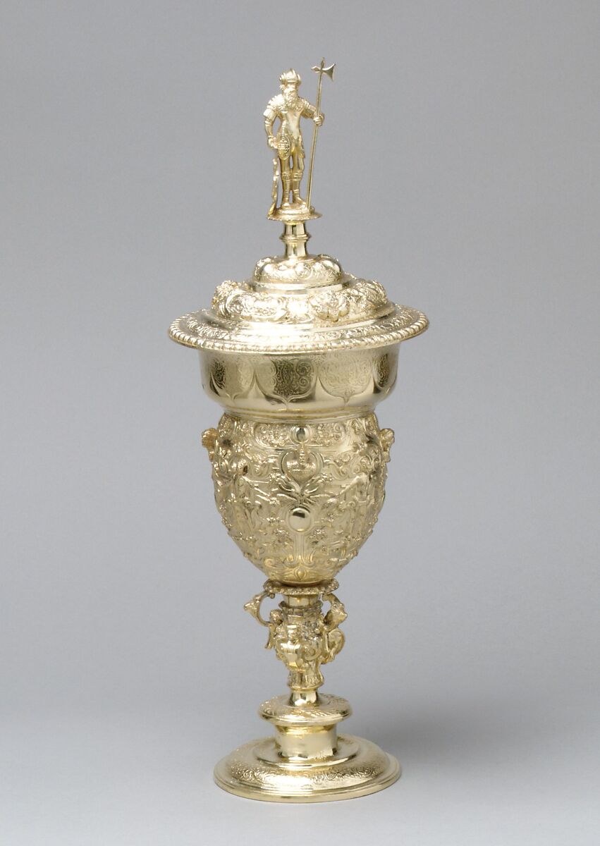 Cup with cover, Silver on base metal, British, after Portuguese original 