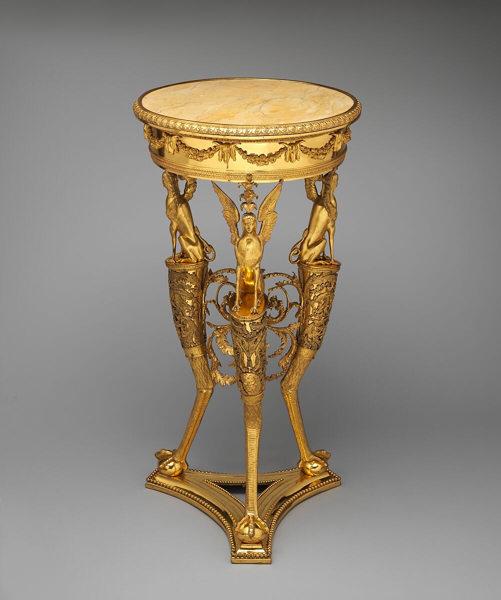 Table, After an original by Pierre Antoine Bellangé (French, Paris 1758–1827 Paris), Electroformed copper, gilt, yellow marble, British, Birmingham, after French original 
