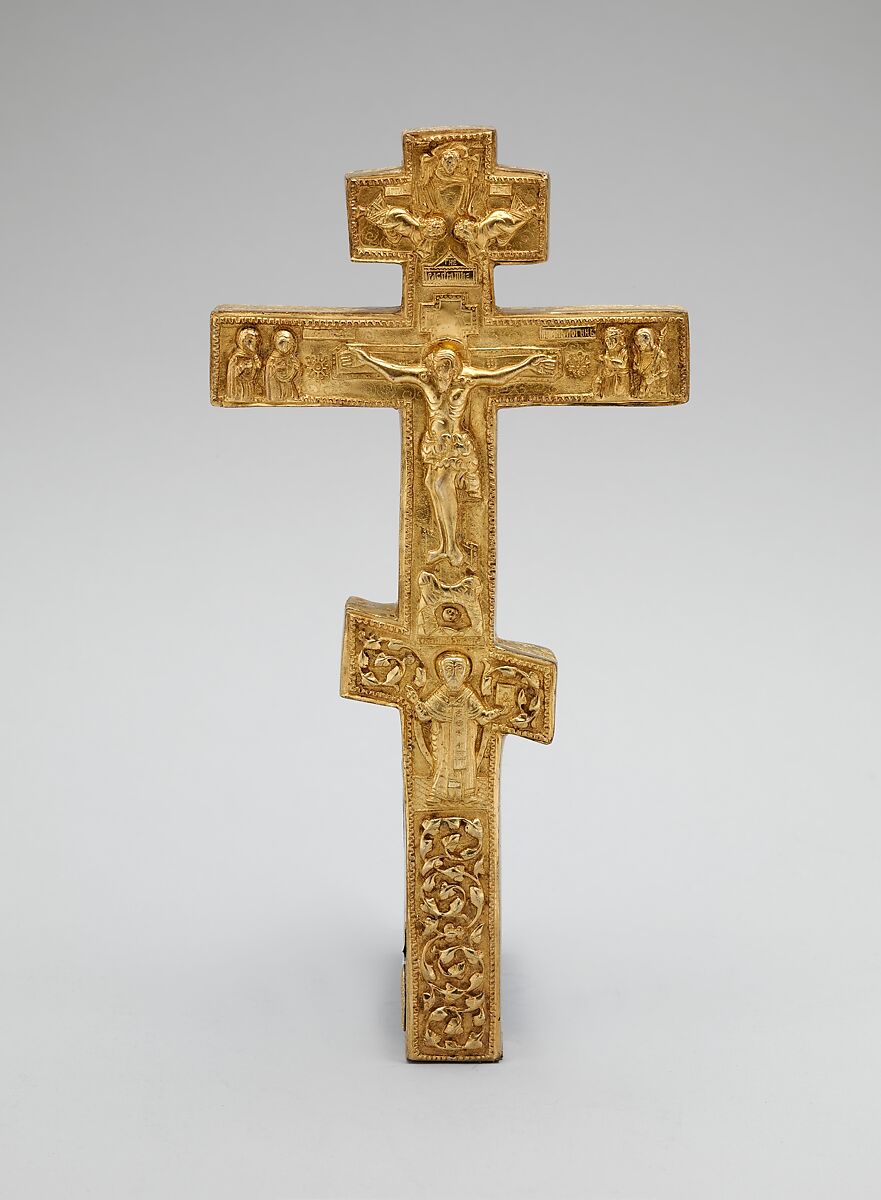 Reliquary or triple cross, Silver-gilt plates on wood, British, after Russian original 