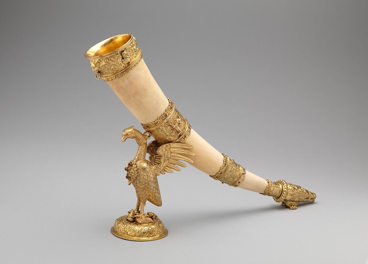 Horn, Elkington &amp; Co. (British, Birmingham, 1829–1963), Ivory with silver-gilt mountings, rubies, British, Birmingham, after German or Russian original 