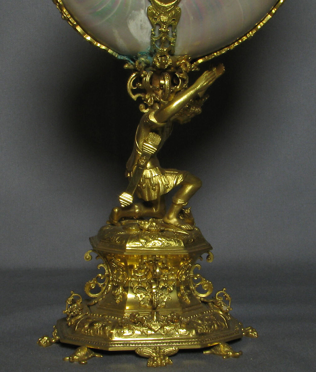 Nautilus shell cup with cover, Silver on base metal, nautilus shell, British, after German, Nuremberg original