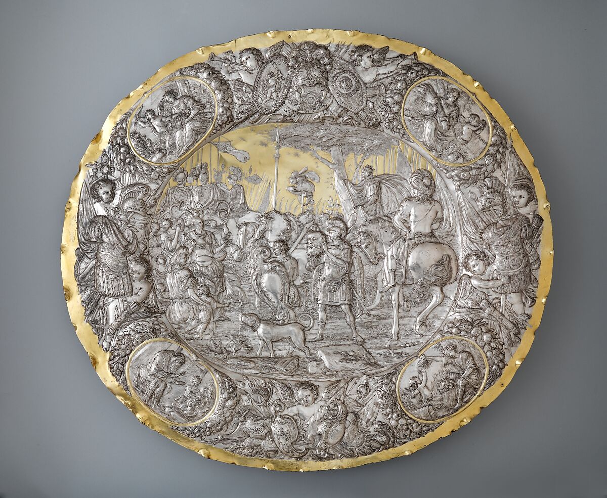 Dish or plateau, Elkington &amp; Co. (British, Birmingham, 1829–1963), Electroformed copper, silver plated and gilt, British, Birmingham, after German, Augsburg original 