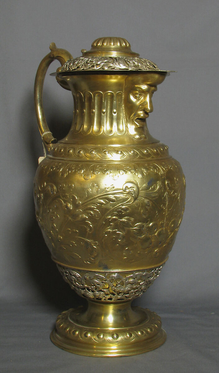 Ewer or great jug with cover, Elkington &amp; Co. (British, Birmingham, 1829–1963), Silver on base metal, British, Birmingham, after German, Augsburg original 