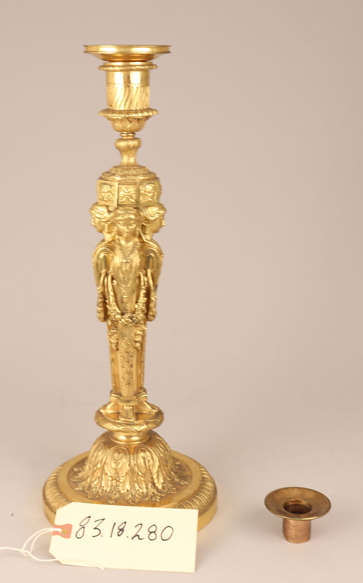 Candlestick, Gilt bronze, British, after French original 