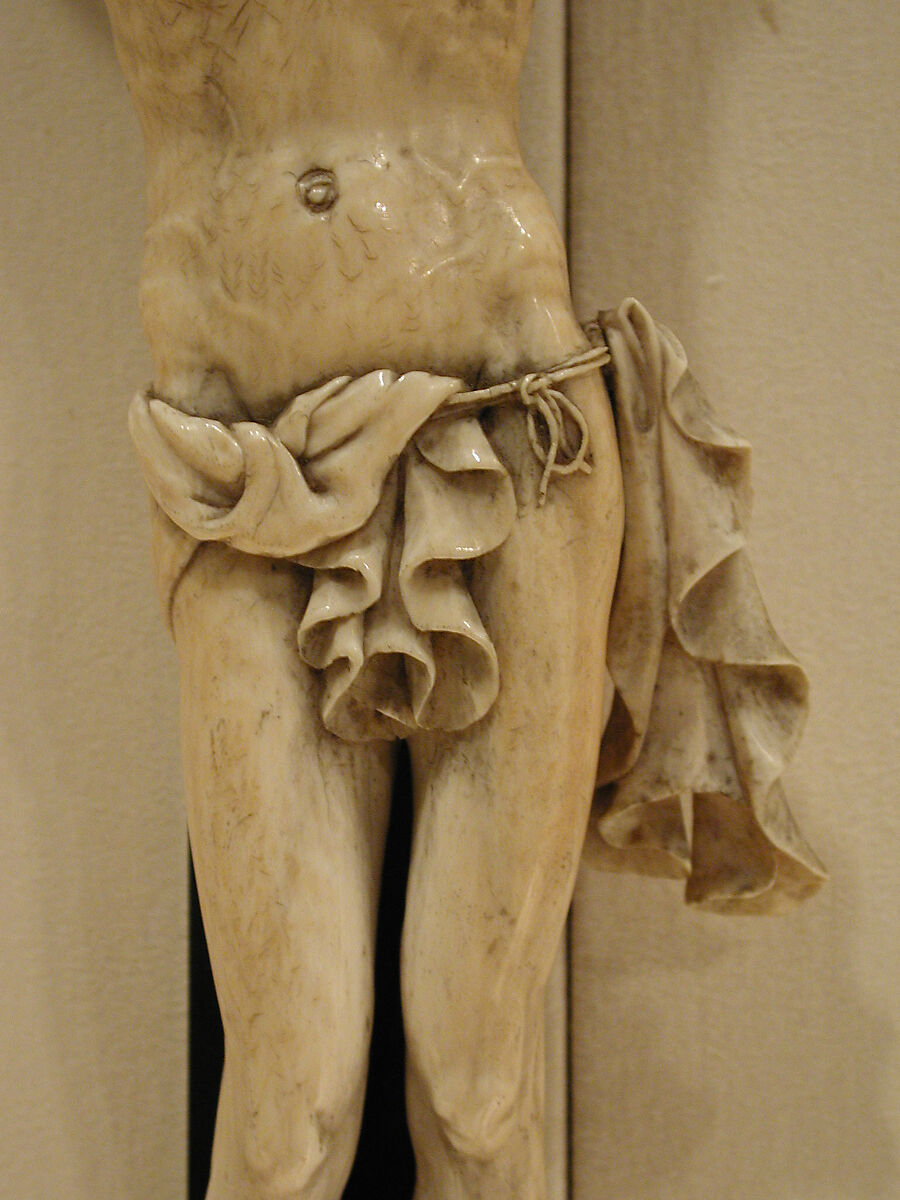 Crucifix, Figure: ivory; cross: ebony; scroll: brass (?), Spanish