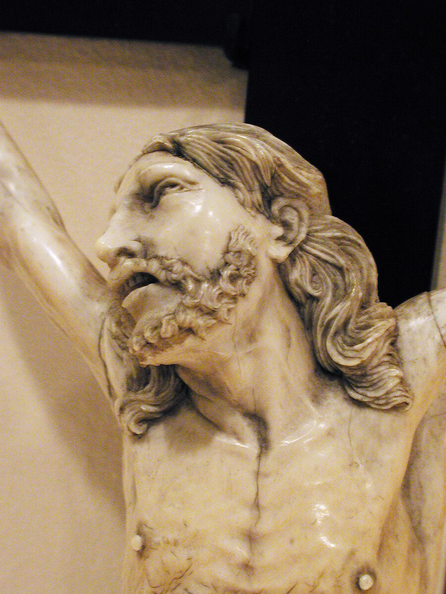 Crucifix, Figure: ivory; cross: ebony; scroll: brass (?), Spanish