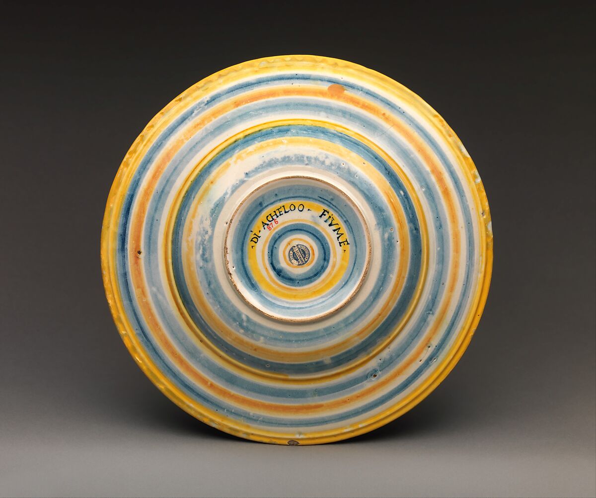 Dish Depicting Achelous and Theseus, Maestro Domenego da Venezia (Italian, active Venice, recorded from 1547, died 1570s or later), Maiolica (tin-glazed earthenware), Italian, Venice