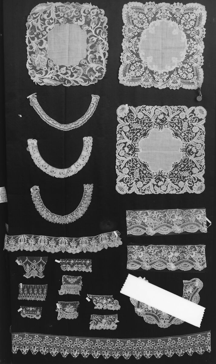 Handkerchief with needle lace border, Linen, needle lace, Belgian 