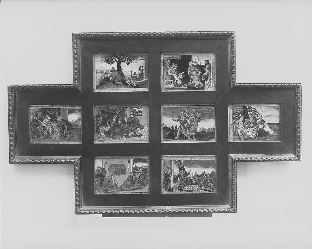 Scenes from the Lives of Jacob and Joseph: Jacob blesses Ephraim and Manasseh on his deathbed, Verre églomisé, Italian, Venice (Murano) or Naples 