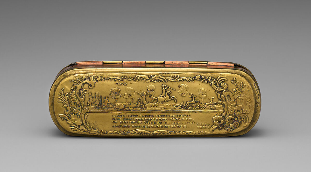 Tobacco box, Johann Heinrich Giese (1716–1761, active 1756), Brass, copper, German, Iserlohn