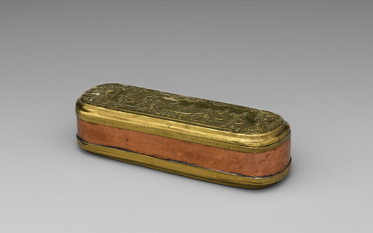 Tobacco box, Johann Heinrich Giese (1716–1761, active 1756), Brass, copper, German, Iserlohn
