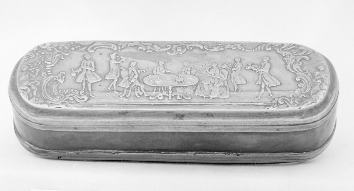 Tobacco box, Johann Heinrich Giese (1716–1761, active 1756), Brass, copper, German, Iserlohn 