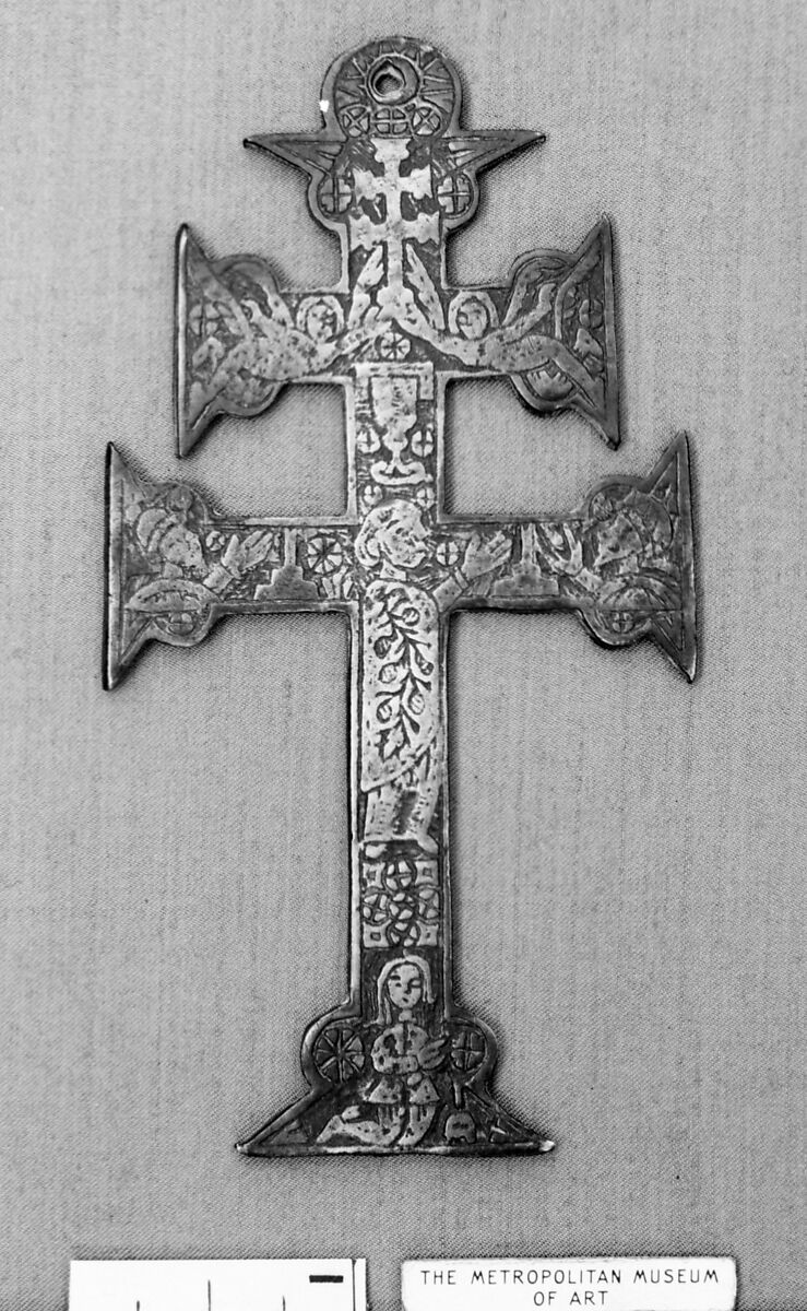 Devotional portable cross, Bronze, probably Spanish 