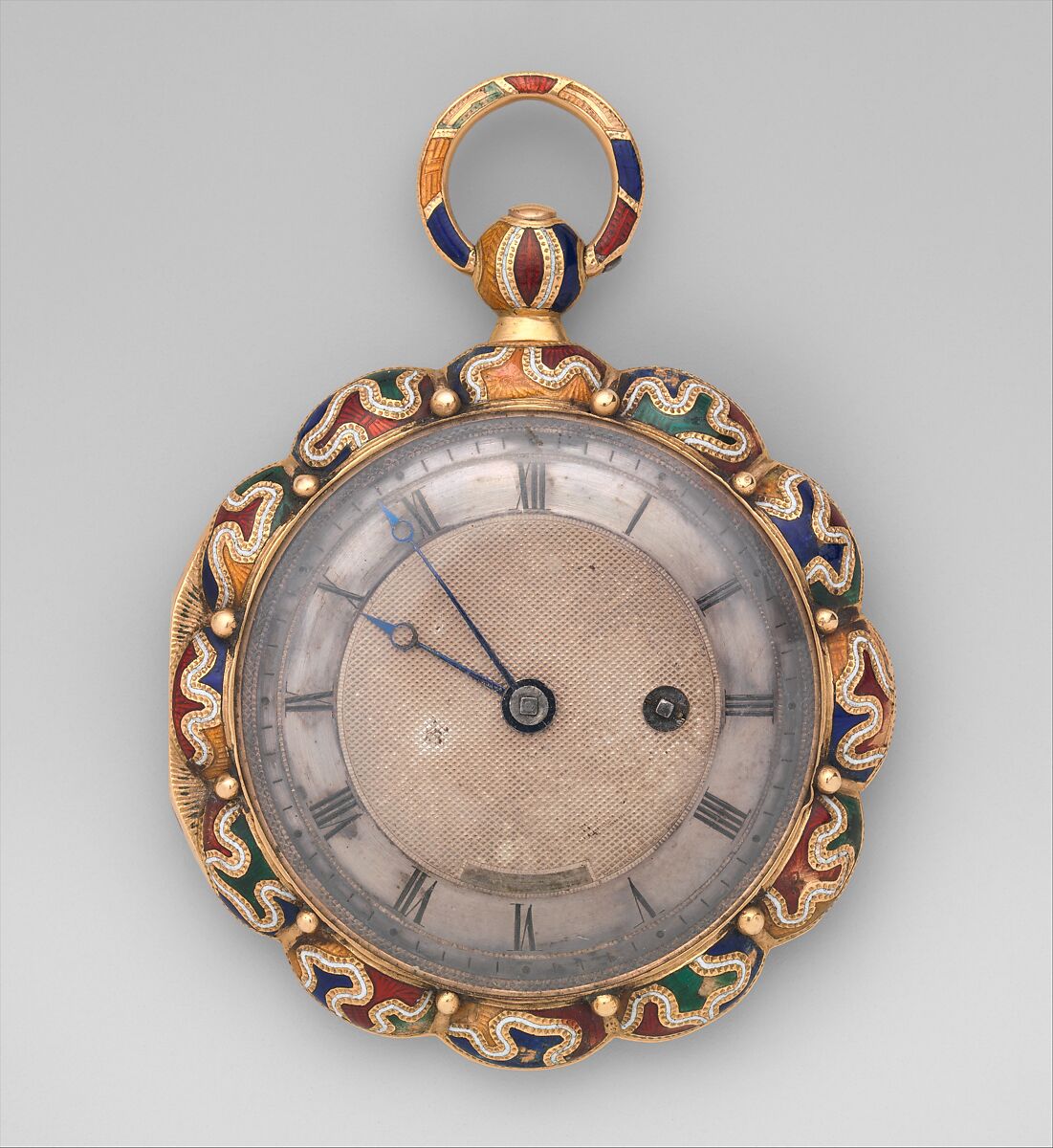 Watch, Watchmaker: Firm of Moynier &amp; Fils (recorded about 1825–30), Case of gold and enamel; jeweled movement, with cylinder escapement, Swiss, Geneva