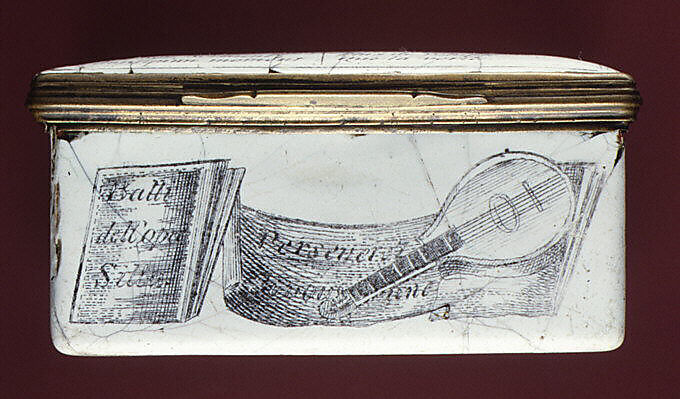 Snuffbox with music, possibly enameled by Anthony Tregent, Enamel on copper, British, possibly London, possibly Liverpool