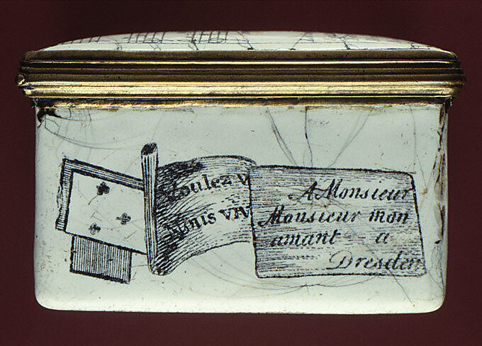 Snuffbox with music, possibly enameled by Anthony Tregent, Enamel on copper, British, possibly London, possibly Liverpool