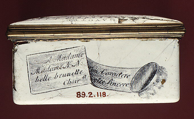 Snuffbox with music, possibly enameled by Anthony Tregent, Enamel on copper, British, possibly London, possibly Liverpool