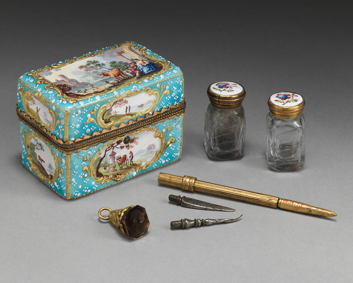 Writing case, Copper, enamel, British, Staffordshire 