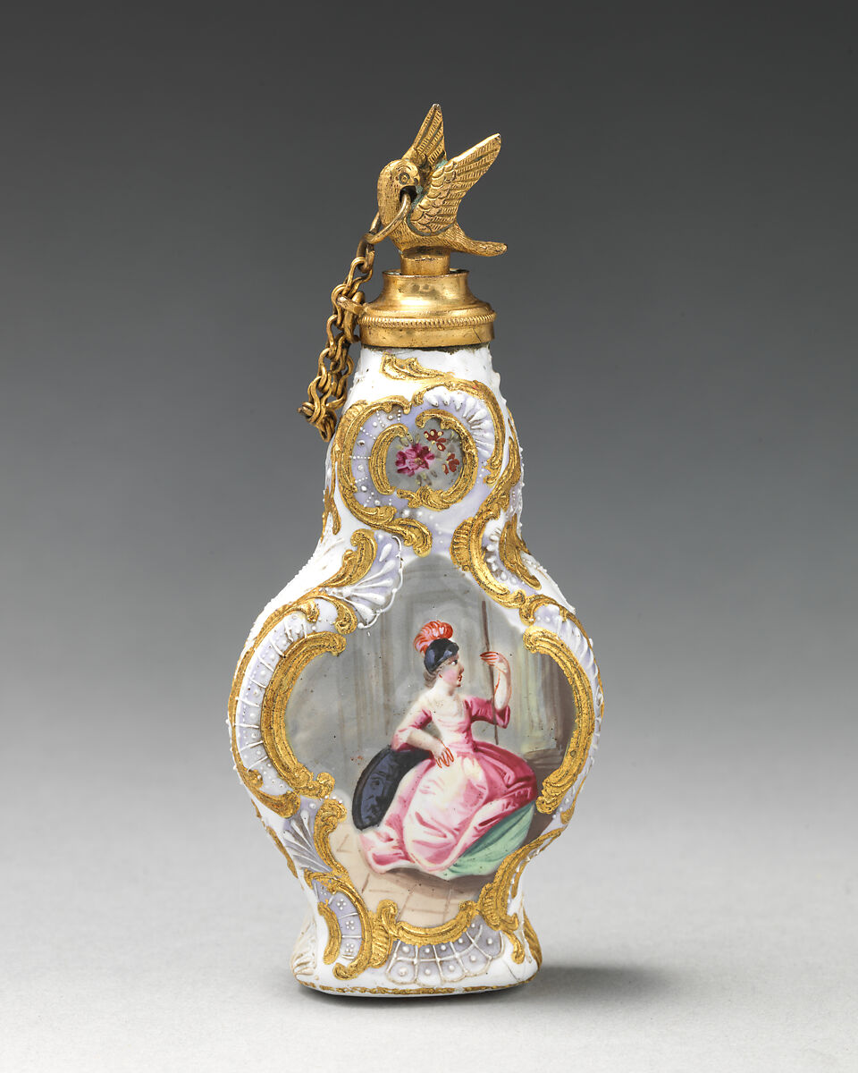 Scent bottle, Copper, enamel, British, Staffordshire 