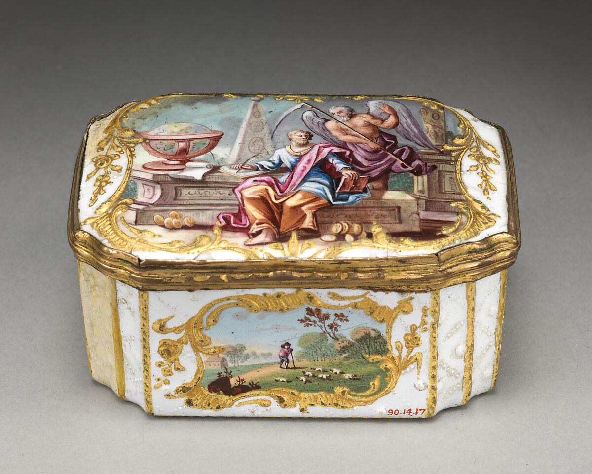 Snuffbox, Copper, enamel, British, South Staffordshire 