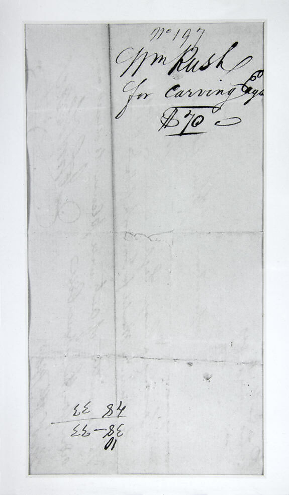 Bill of Sale, William Rush (1756–1833), Ink on paper, American