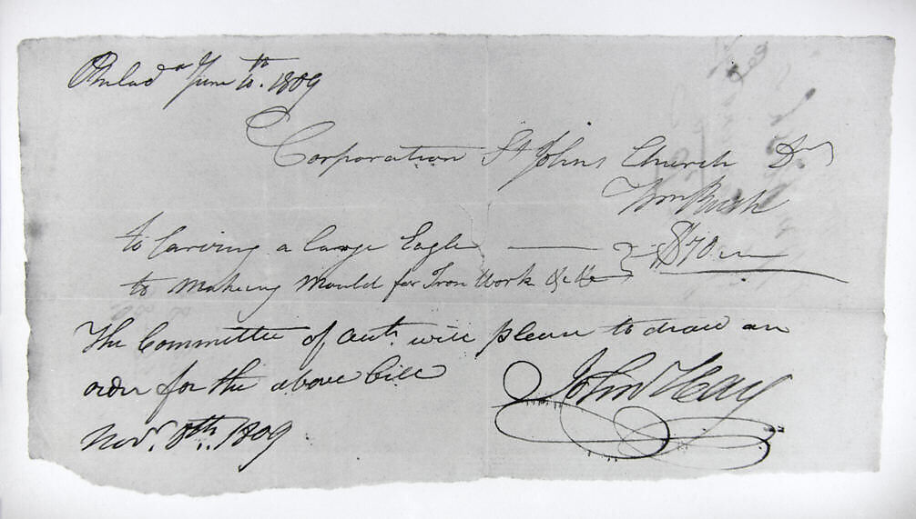 Bill of Sale, William Rush (1756–1833), Ink on paper, American 