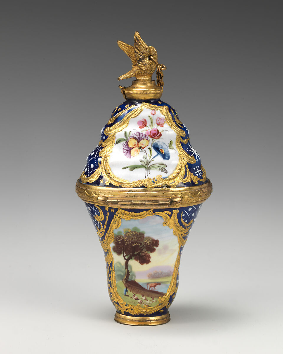 Scent bottle, Copper, enamel, British, South Staffordshire