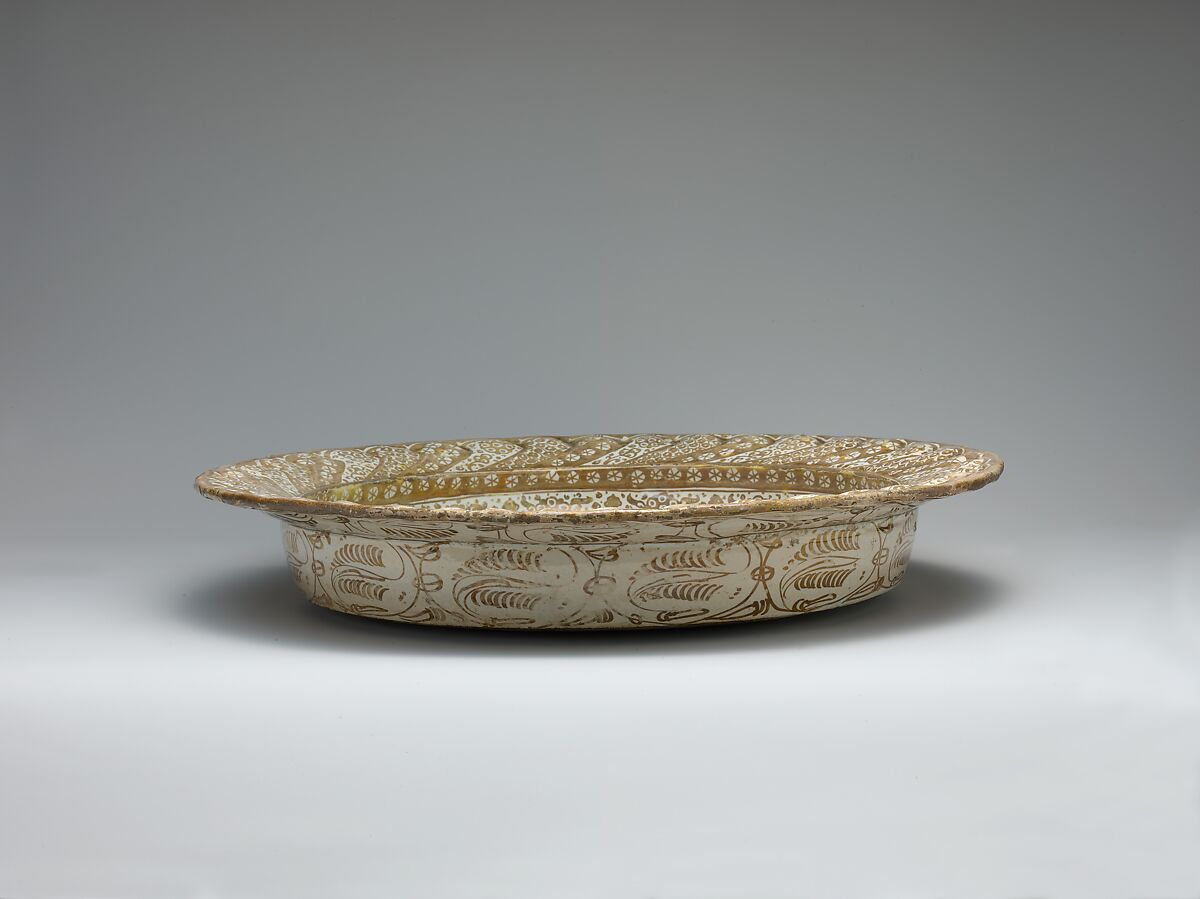 Dish (brasero) with Heraldic Lion, Tin-glazed and luster-painted earthenware, Spanish, Valencia