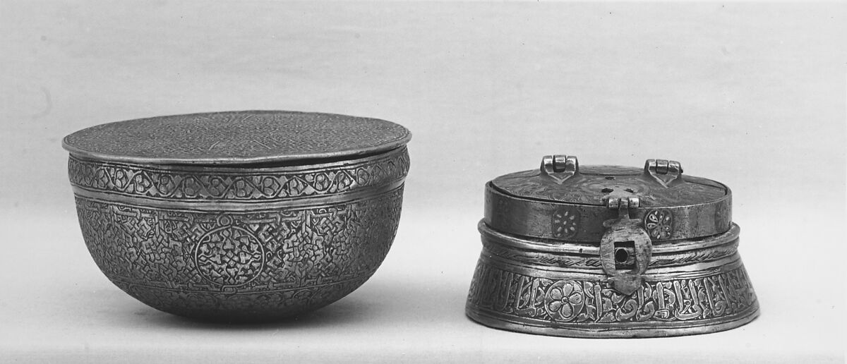 Bowl with cover, Brass inlaid with silver, Italian, Venice