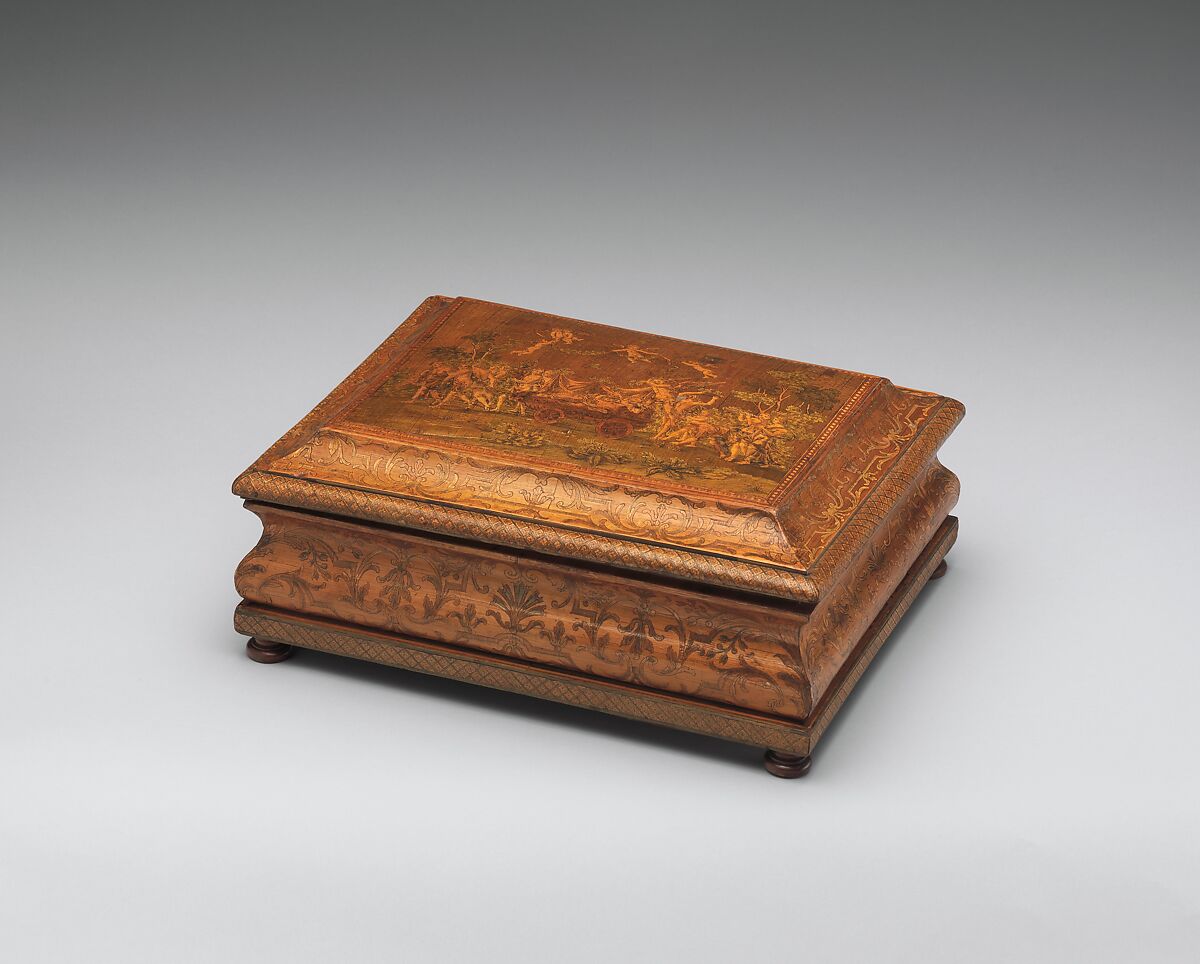 Casket with the Triumph of Venus, Straw on wood, French 
