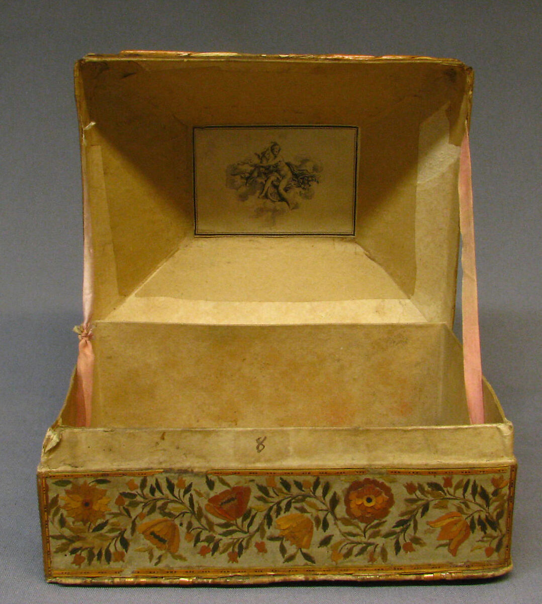 Box, Straw, cardboard, silk, paper lining, probably French