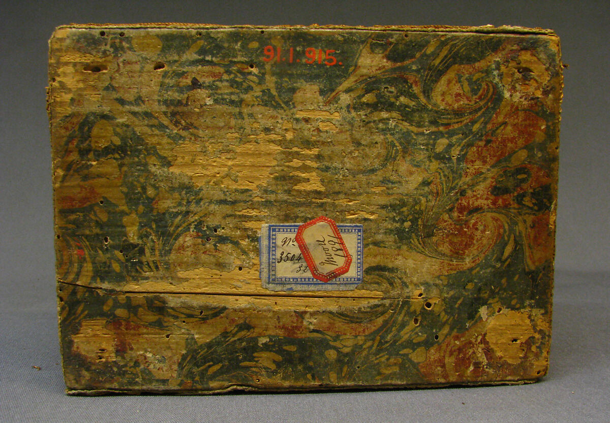 Casket, Straw on wood, canvas, marbled paper, linen (?) thread, French