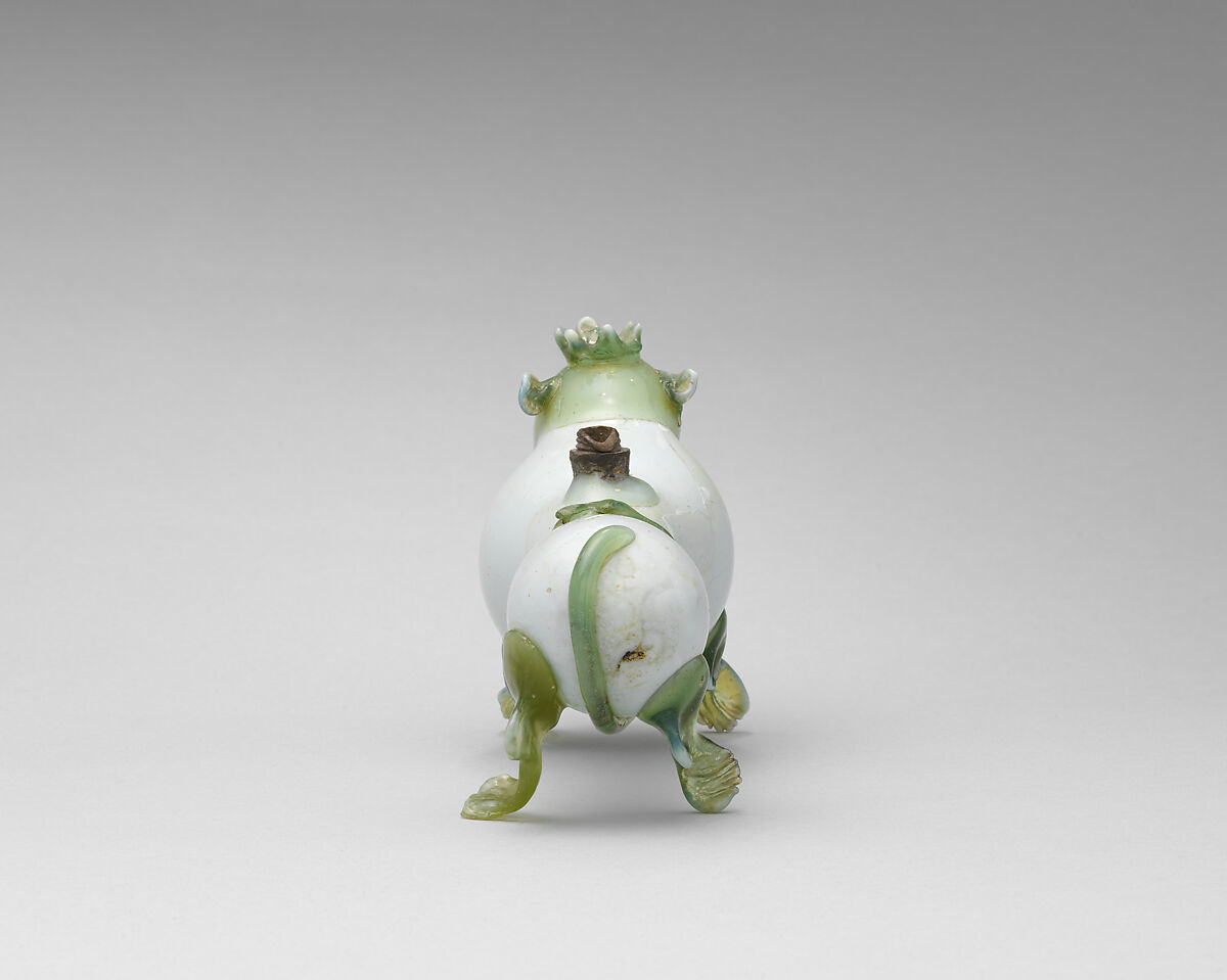 Bottle, Milk glass; pewter, probably German