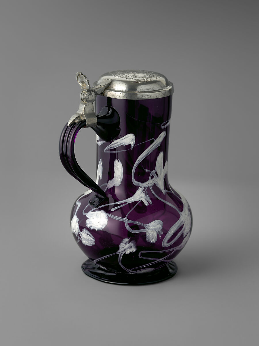 Tankard, Glass, pewter, probably German 