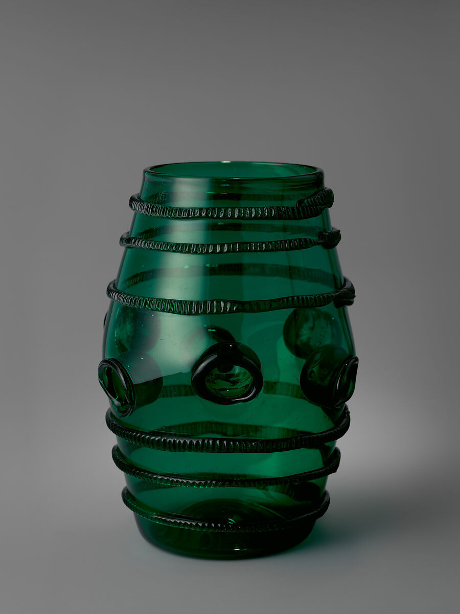 Thumb glass, Glass; blown, applied and milled decoration, German