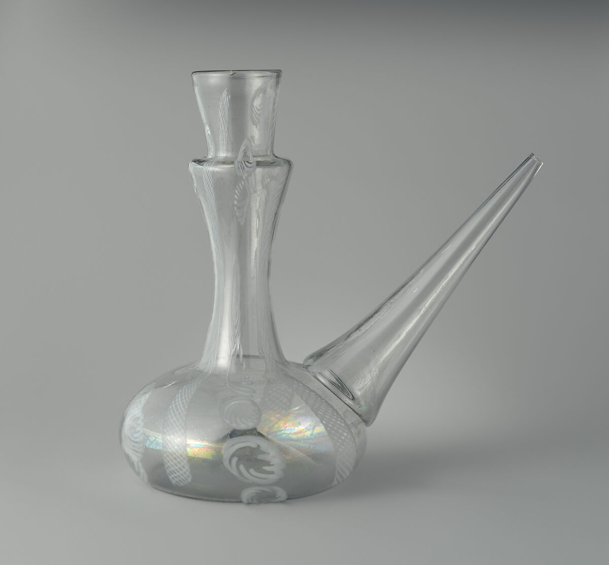 Drinking bottle (Porrón), Glass; blown, a retorti, Spanish, probably Barcelona (Façon de Venise)