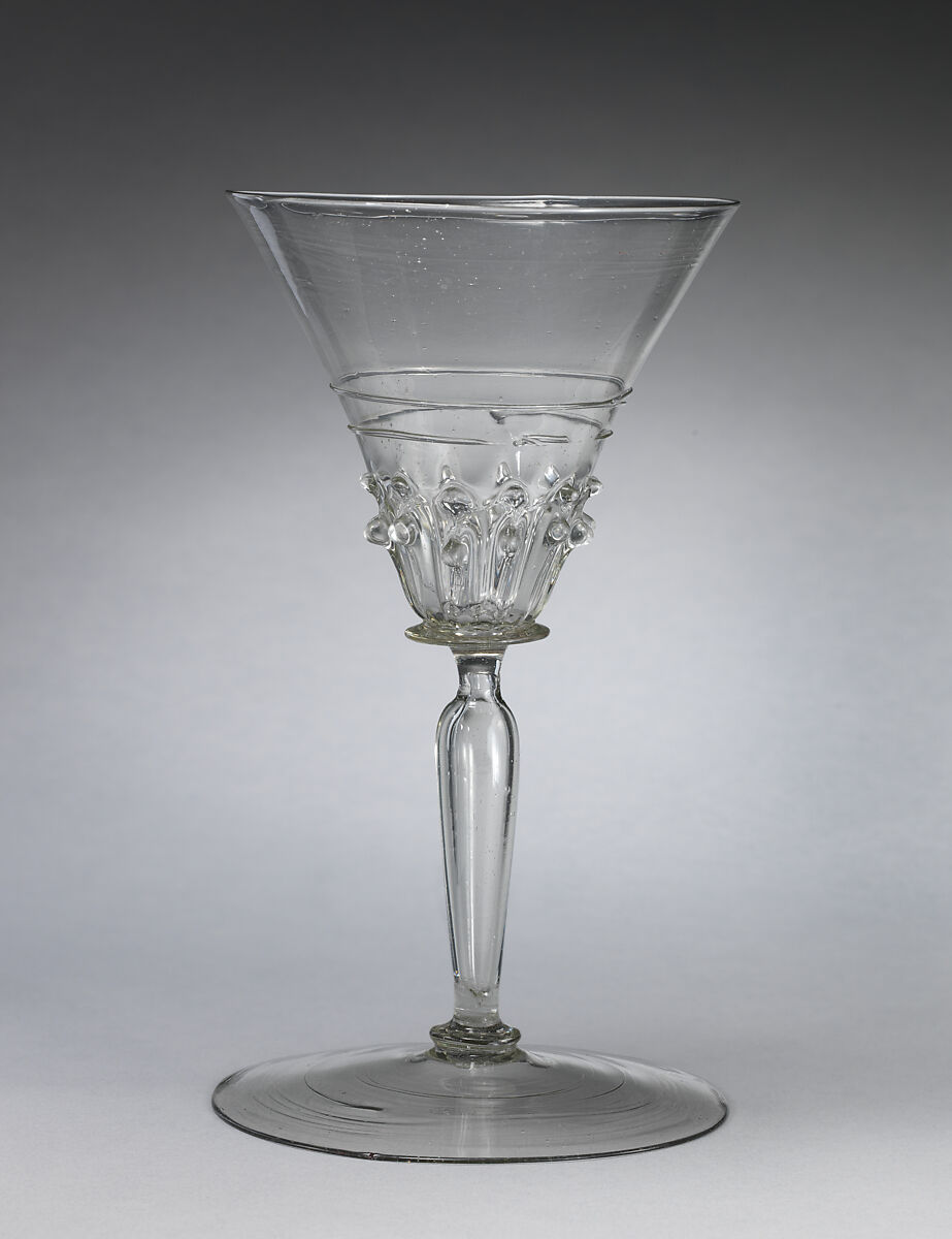 Wineglass, Glass, blown with applied decoration, Italian, Venice (Murano) or façon de Venise possibly Dutch