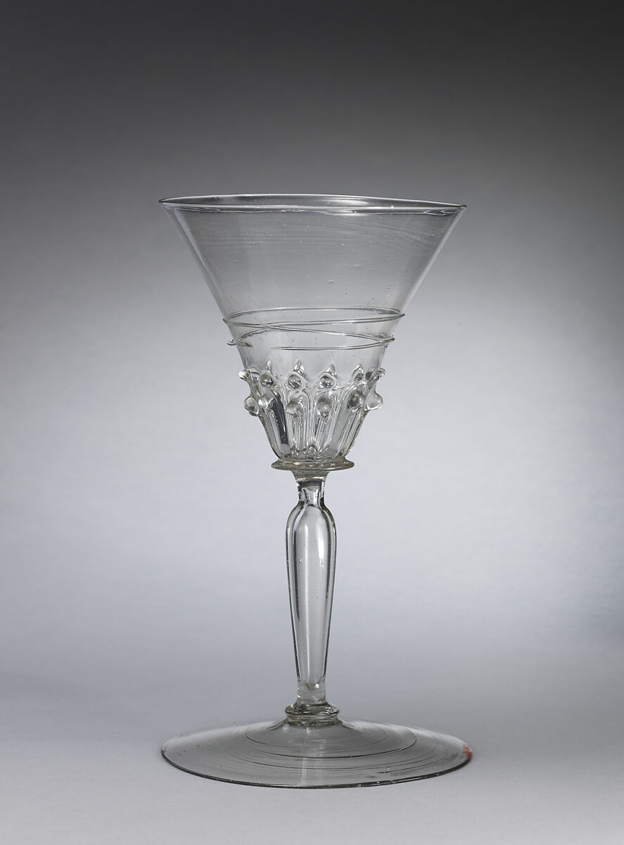 Wineglass, Glass, blown with applied decoration, Italian, Venice (Murano) or façon de Venise possibly Dutch 