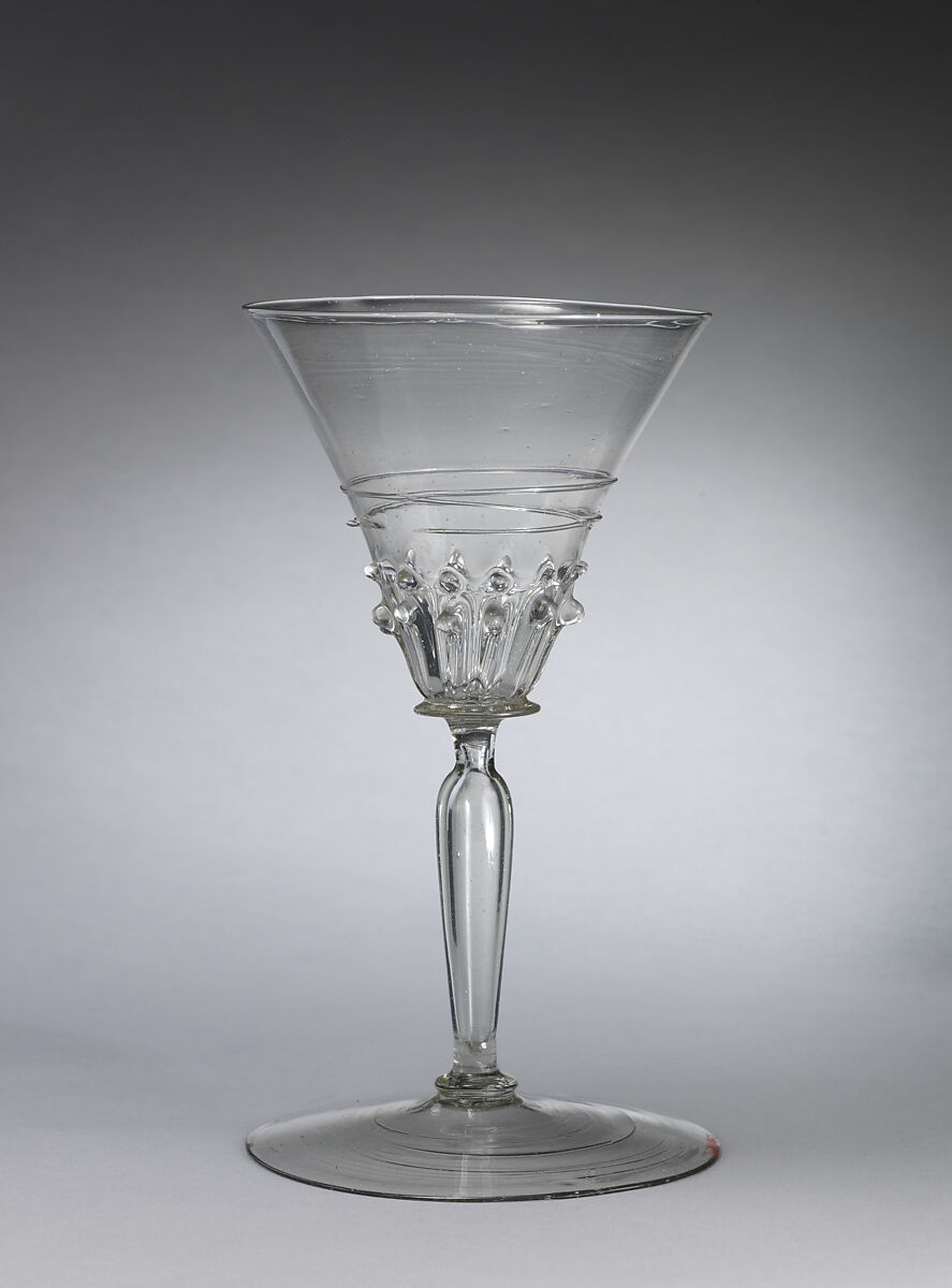 Wineglass, Glass, blown with applied decoration, Italian, Venice (Murano) or façon de Venise possibly Dutch