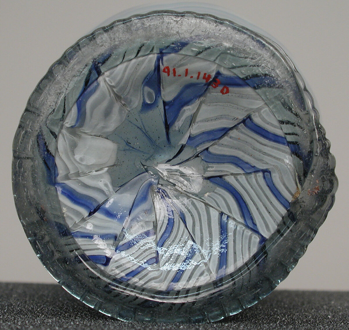 Beaker, Glass; blown, a fili, dip-molded, and applied milled decoration, possibly Dutch, Amsterdam