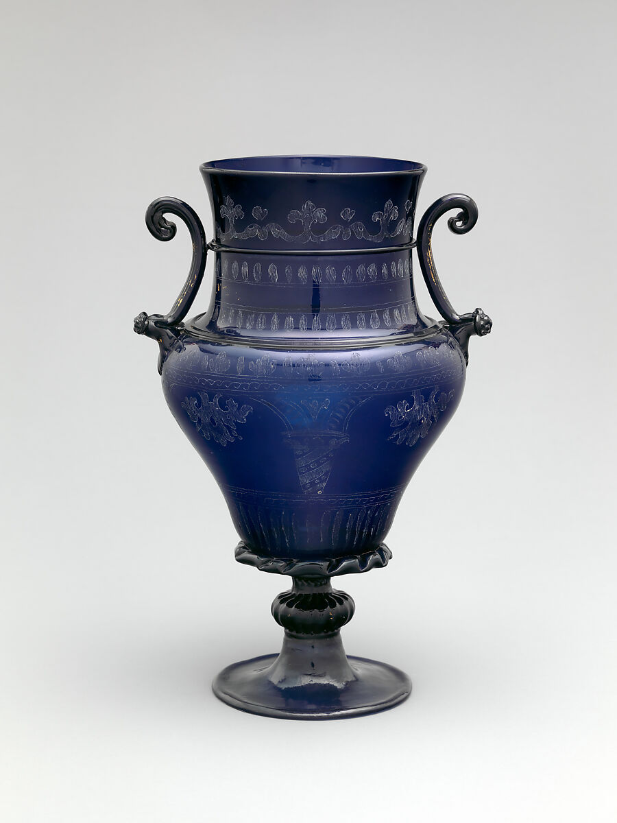 Vase, Glass, engraved, Austrian, Hall 
