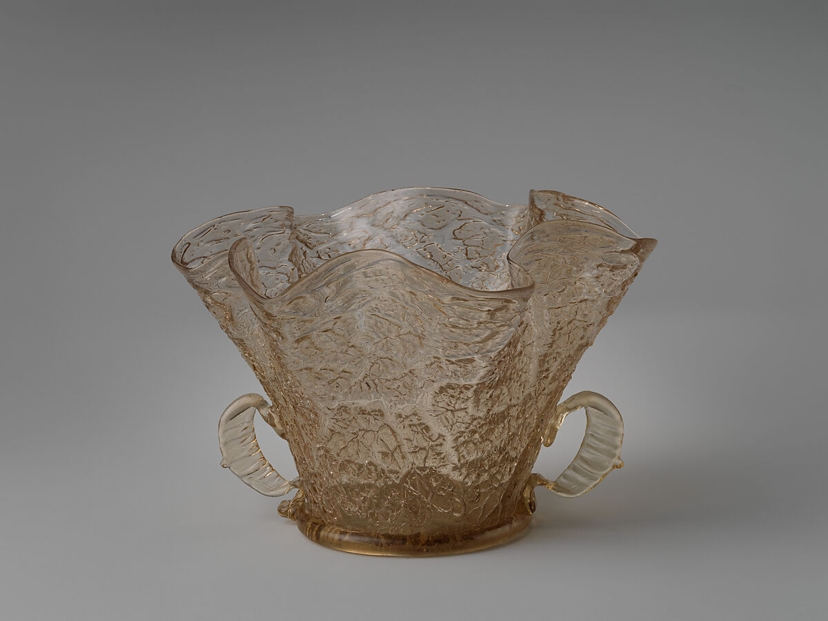 Bowl, Glass; blown, a ghiaccio, applied decoration, Spanish, probably Catalonia, façon de Venise