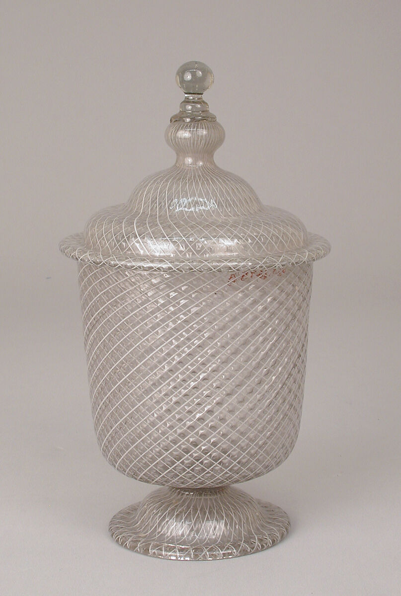 Jar with cover, Glass, Italian, Venice (Murano)