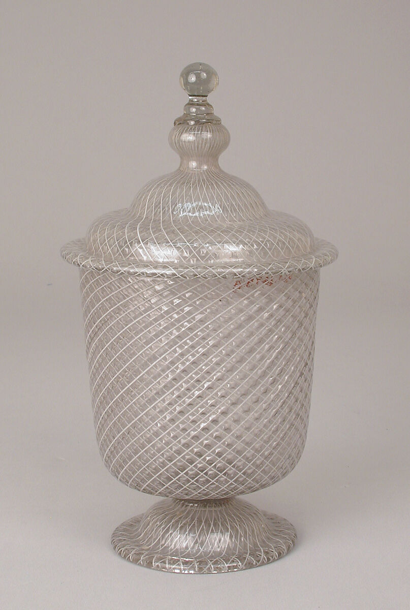 Jar with cover, Glass, Italian, Venice (Murano) 