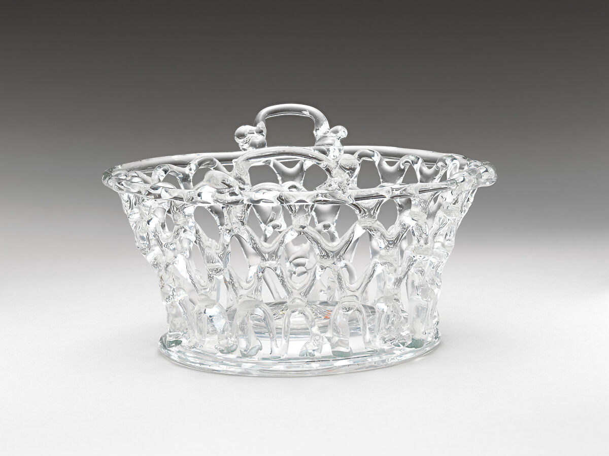 Basket, Glass; blown, applied trails, probably Flemish
